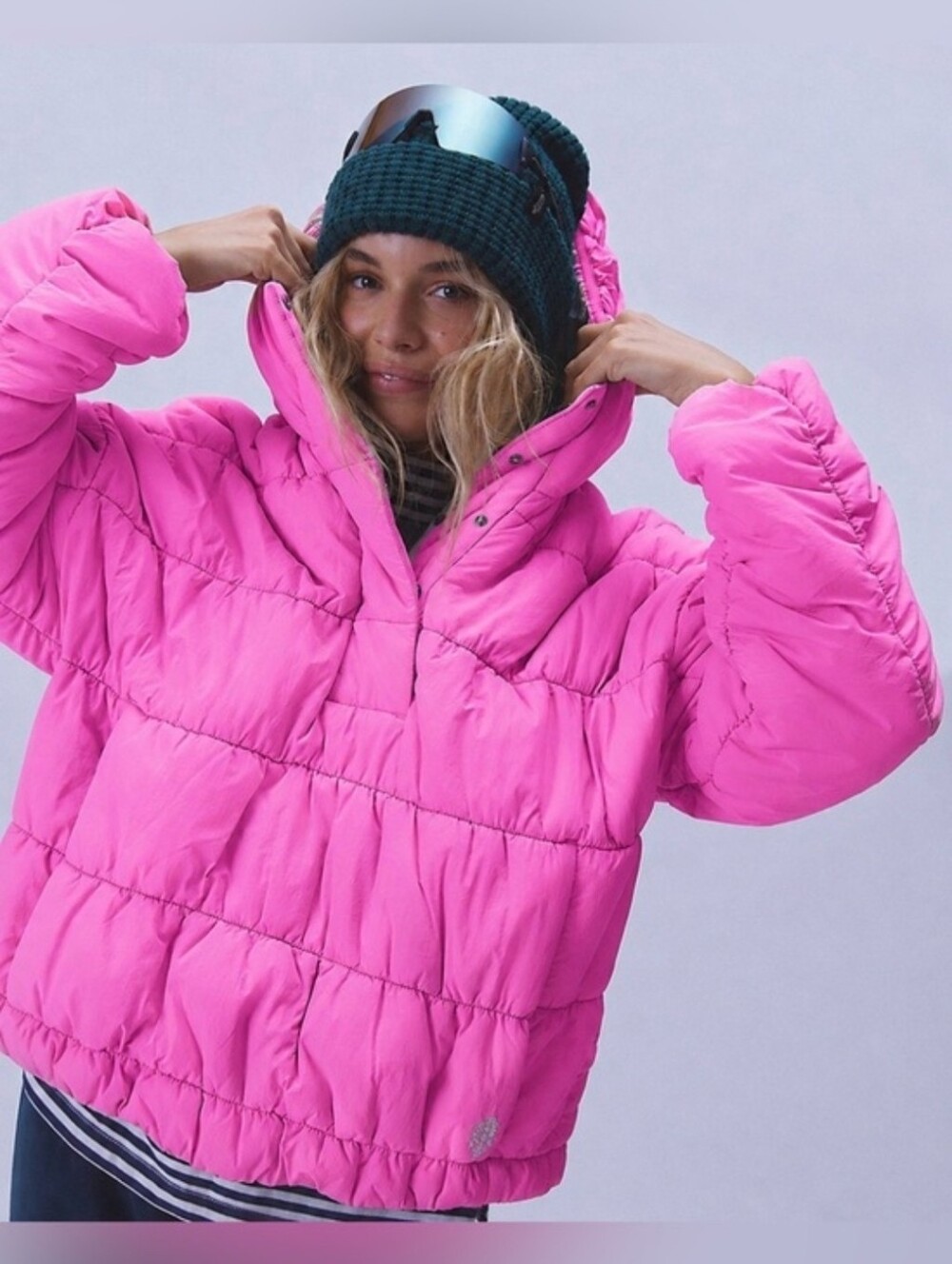NWT FP Movement Polly Puffer Pullover Jacket Quilted Candy Pink Outerwear L